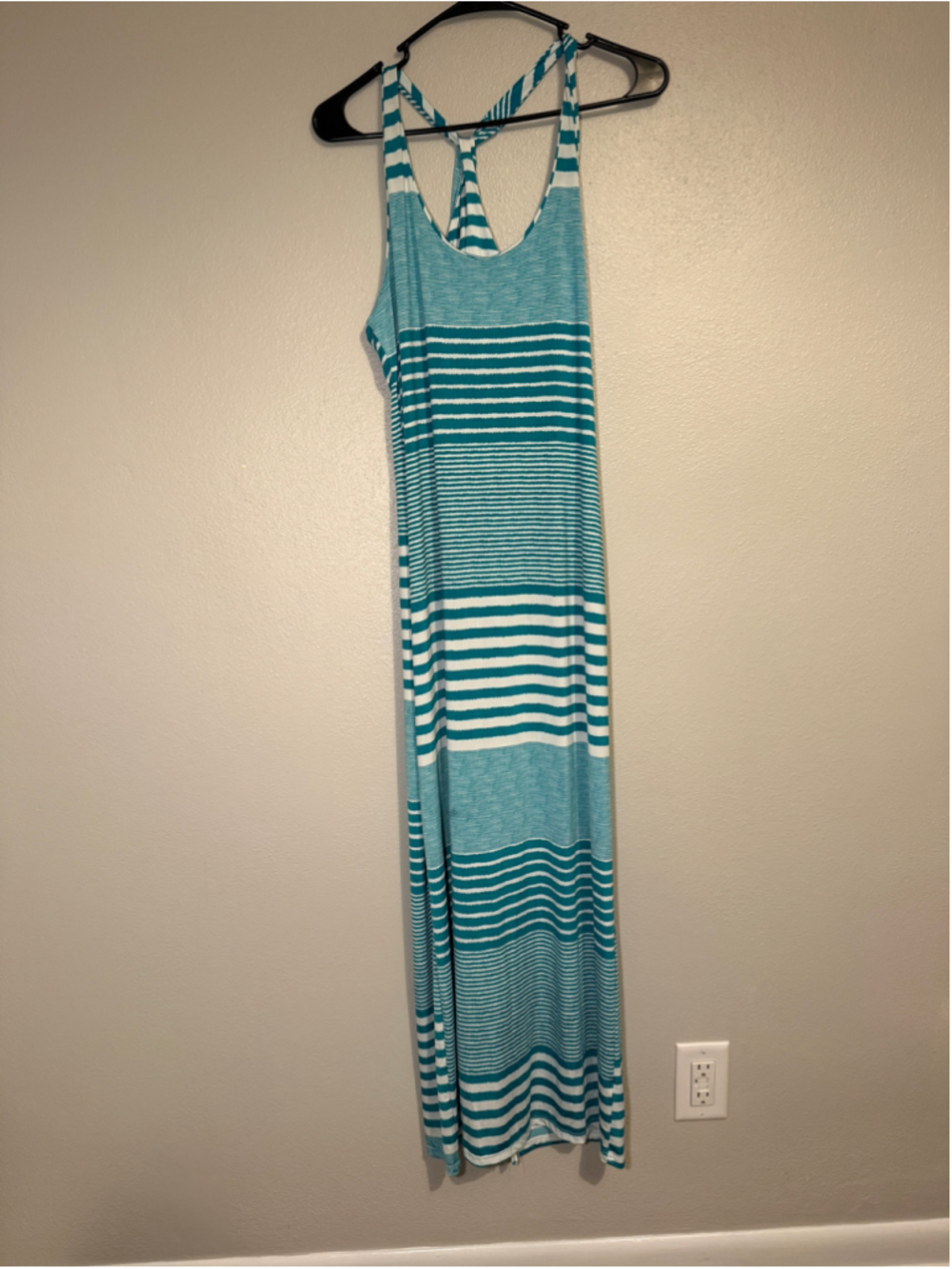Adrienne Turquoise & White Striped Racerback Maxi Dress S